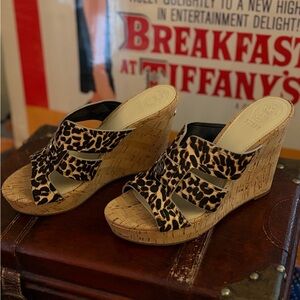 Guess Leopard Print Cork Wedges